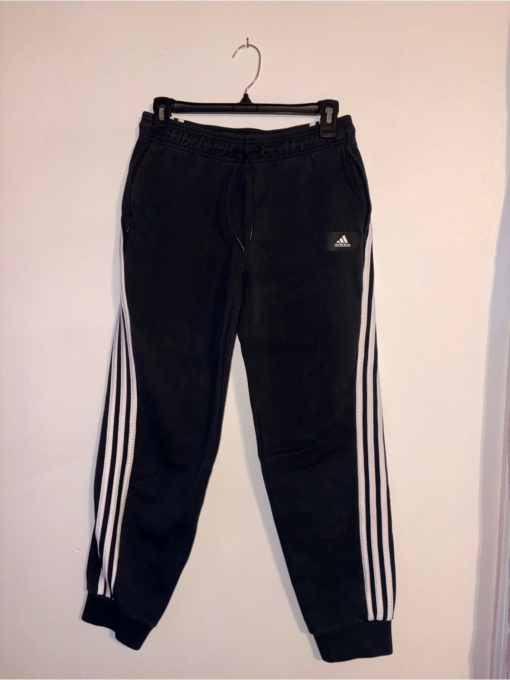 Adidas Black Joggers with White Three-Stripes